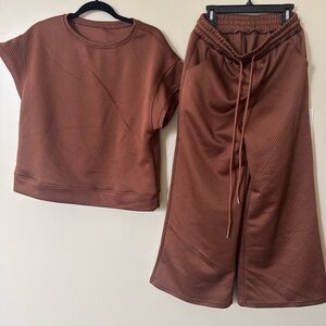 Women's Brown Textured Pants & Top Set